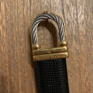 Vintage Philippe Charriol Leather Belt Black Gold Silver 39”